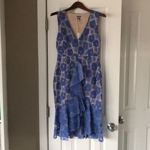 NWT Blue Lace Dress with Tan Liner, Size S